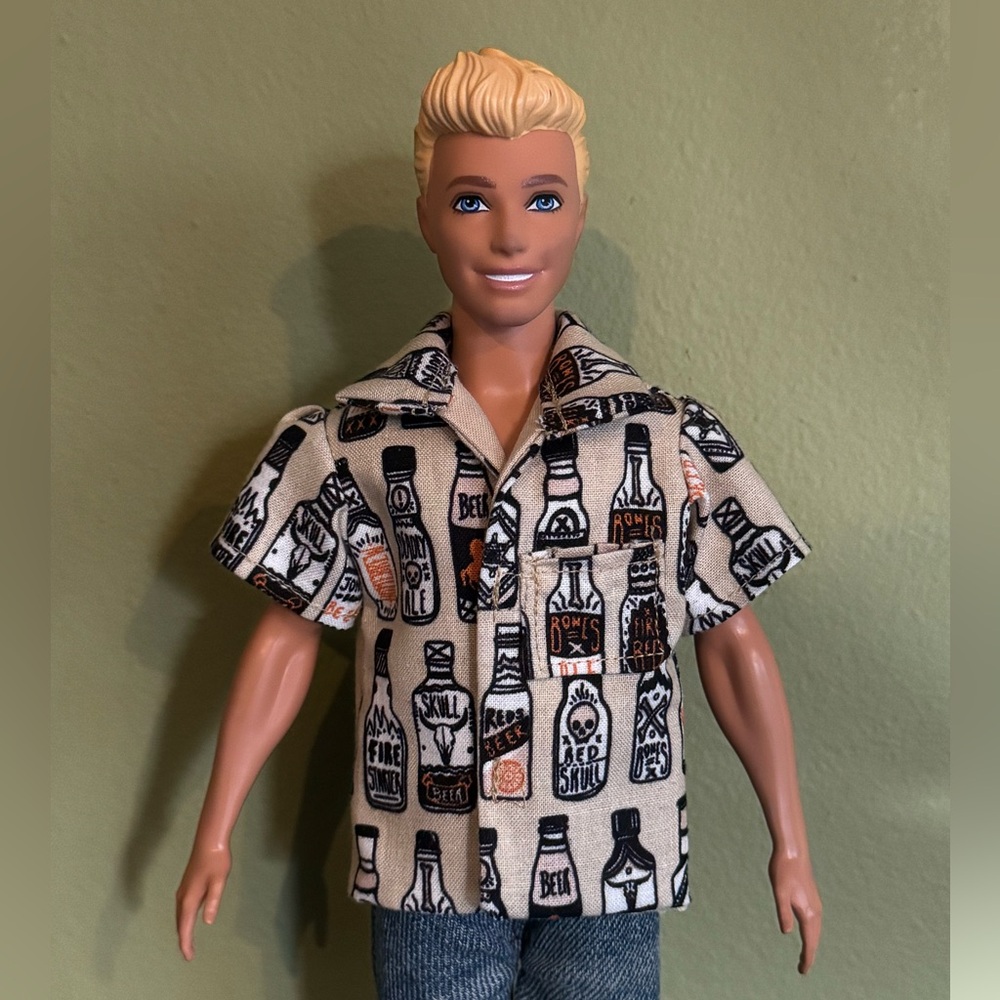 Handcrafted beer print doll shirt